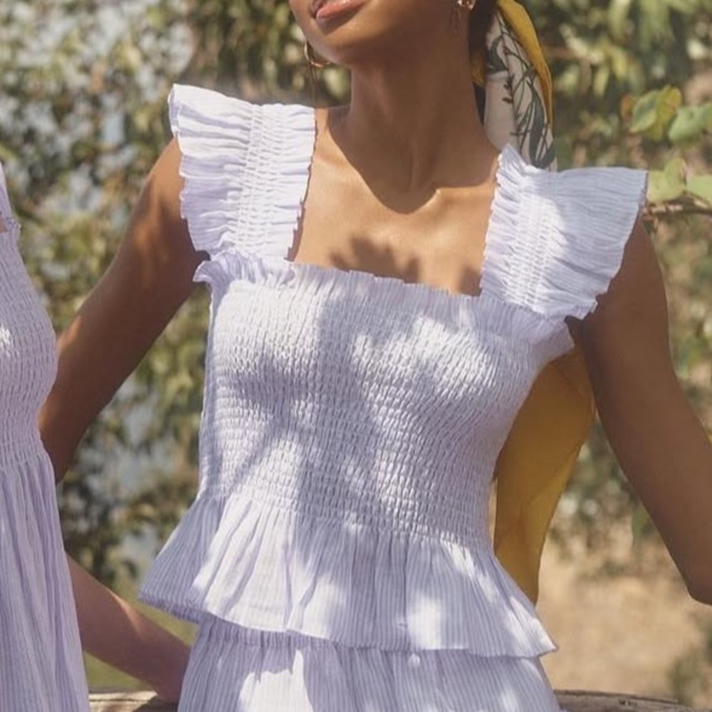 Hill House Lavender Smocked Ruffle Tank Top